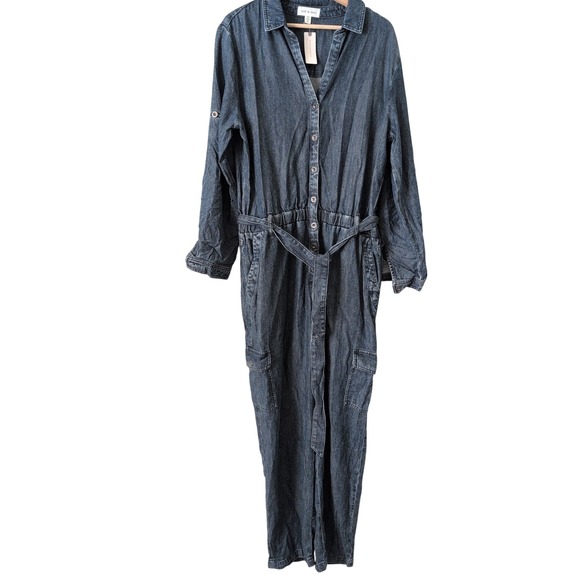 NWT Anthro Cloth & Stone Denim Utility Jumpsuit Belted Cargo Pockets XL $188 - Picture 9 of 11
